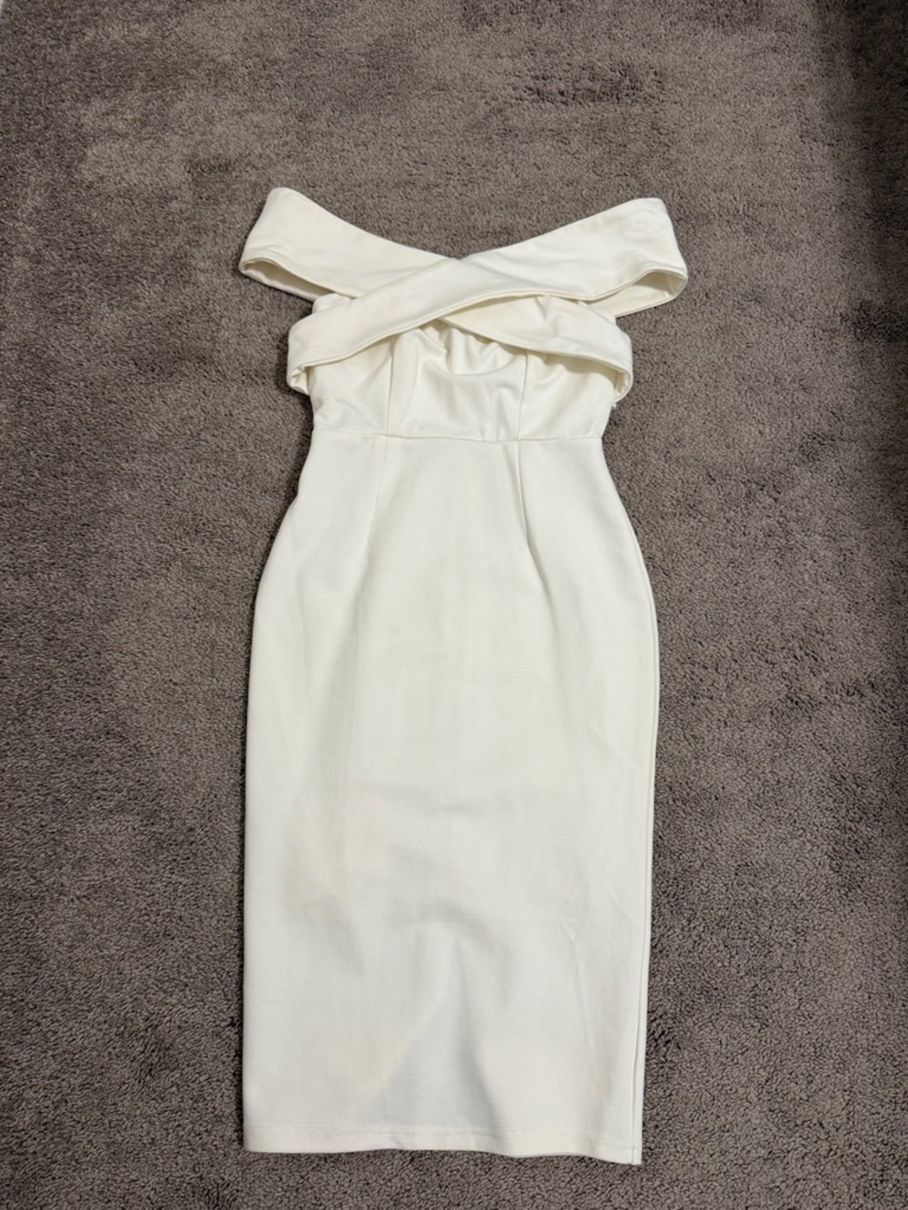 Selfie Leslie Cream One-Shoulder Cross-Over Pencil Dress